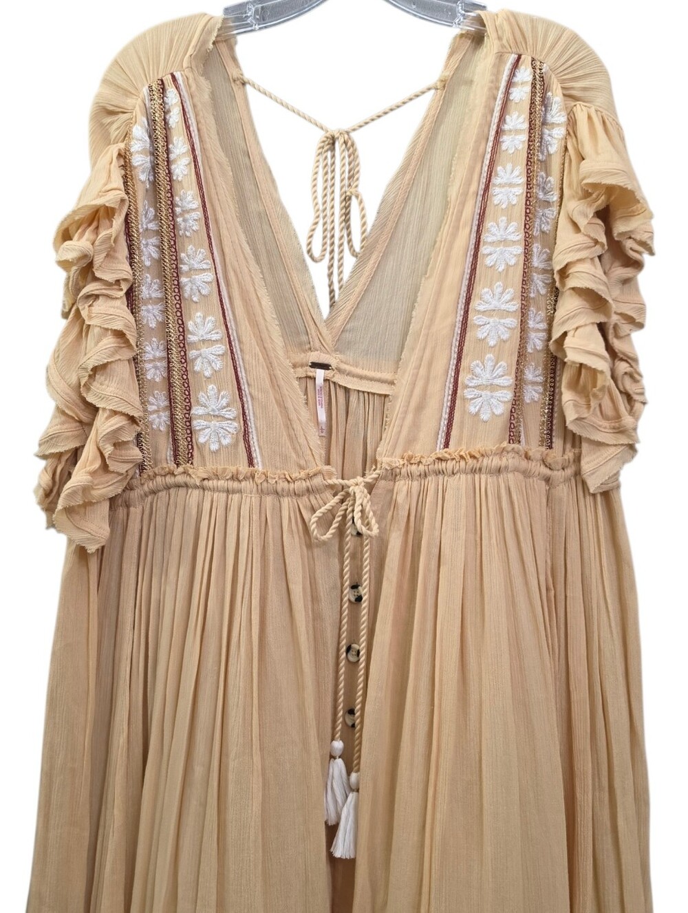 Nwot Free People Will Wait For You Golden Gauzy Flutter Sleeve Boho Midi Dress - Picture 5 of 16